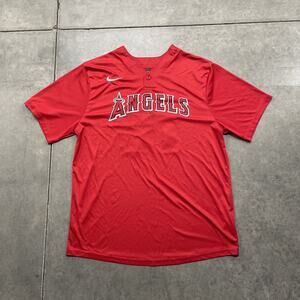 Nike Los Angeles Angels Number 10 Button Jersey/Shirt-Men's Large